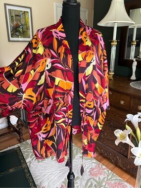 DR2 Tropical Leaf Kimono Cardigan | L/XL | Tassel Tie Waist